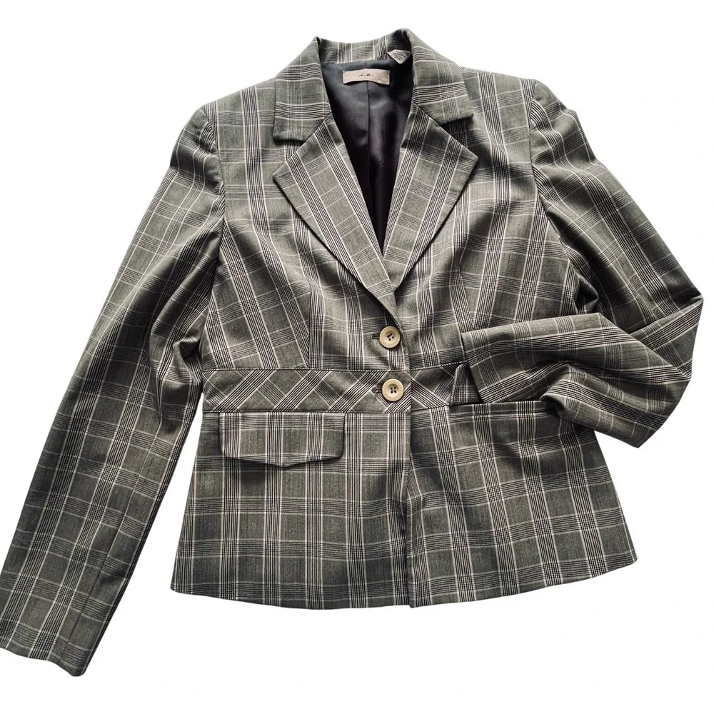 i.e.‎ Womens Pink Beige Plaid Blazer Jacket Academia Clueless Preppy Peplum Sz 6
